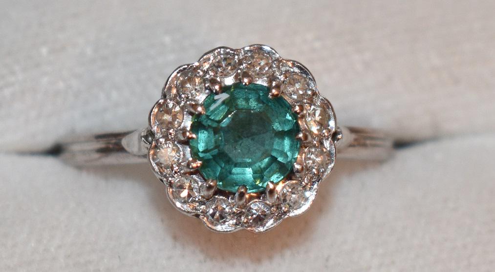 ART DECO 18KT WHITE GOLD DIAMOND/TOURMALINE RING (1 of 5)