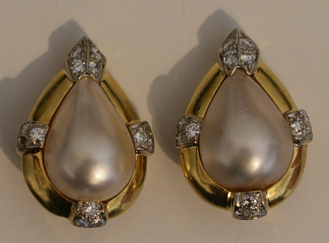 FINE DECO 18KT YELLOW/WHITE GOLD/PEARL EARRINGS SIGNED (1 of 7)