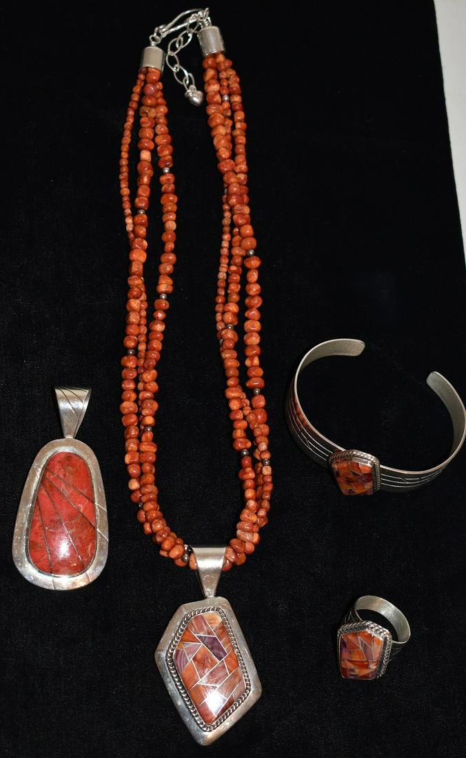 4 CONT. STERL., CORAL, OYSTER SHELL NECKLACES, BRACELET (1 of 13)