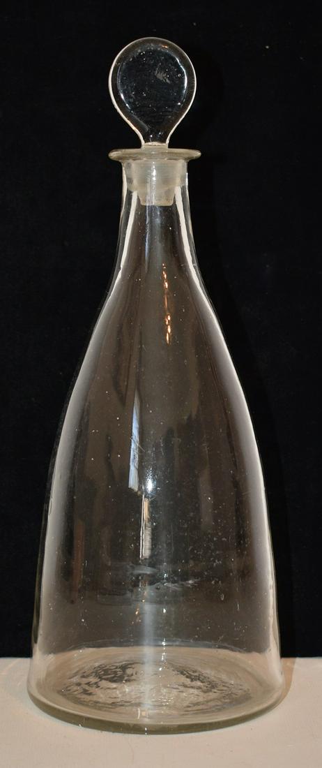 EARLY BLOWN COLORLESS GLASS DECANTER W/ ORIG. STOPPER (1 of 8)