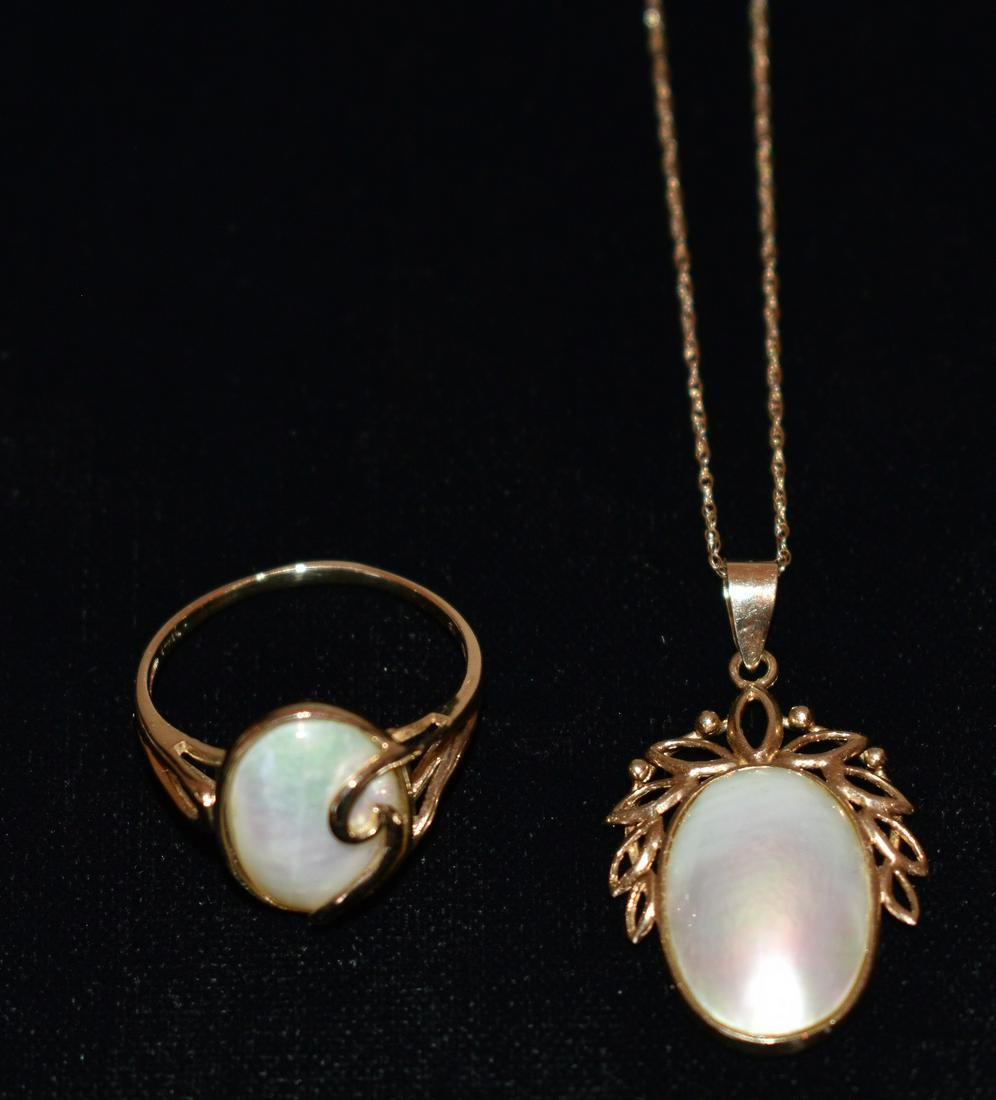 LOT (2) ART NOUVEAU 14KT YELLOW GOLD NECKLACE/RING (1 of 15)