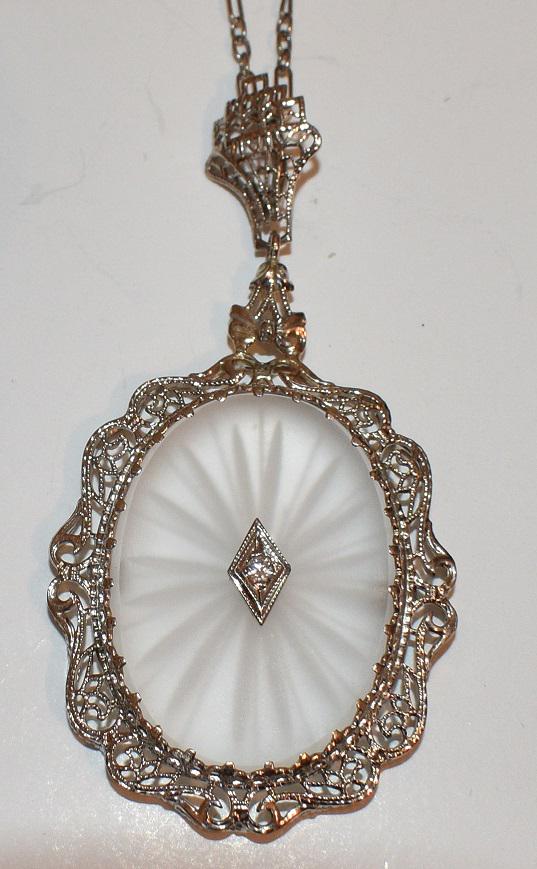 GEORGIAN STYLE 14KT WHITE GOLD/DIAMOND LAVALIER (1 of 5)