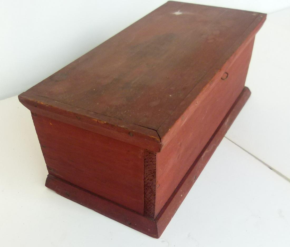 FOLK ART PAINTED (SALMON) MINIATURE BLANKET BOX 19TH C. (1 of 8)