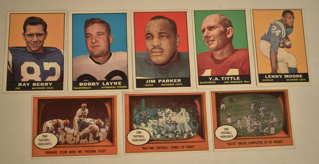LOT (8) TOPPS FOOTBALL CARDS INCL. 1961 Y.A. TITTLE #58 (1 of 16)