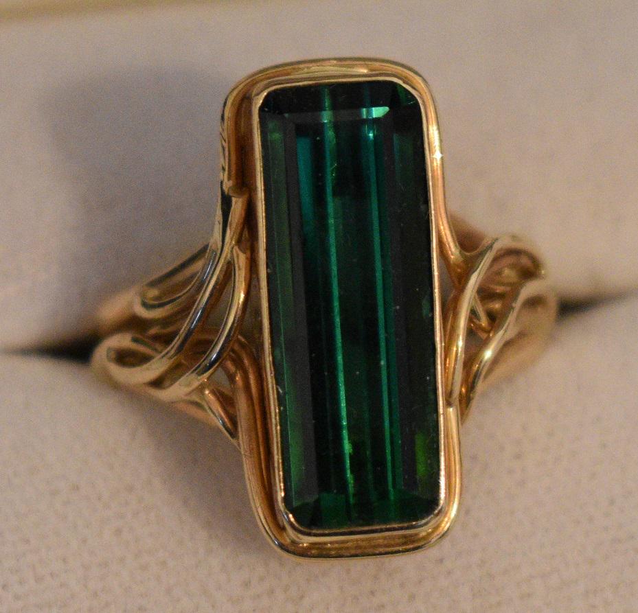 ART NOUVEAU 14KT YELLOW GOLD/TOURMALINE RING SIGNED (1 of 8)