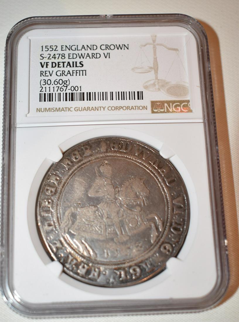 1552 ENGLAND CROWN S-2478 EDWARD VI SILVER, VF DETAILS (1 of 6)