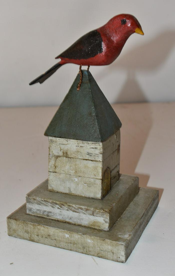 FOLK ART PAINTED BIRD ON CUPOLA, 19TH C. (1 of 4)