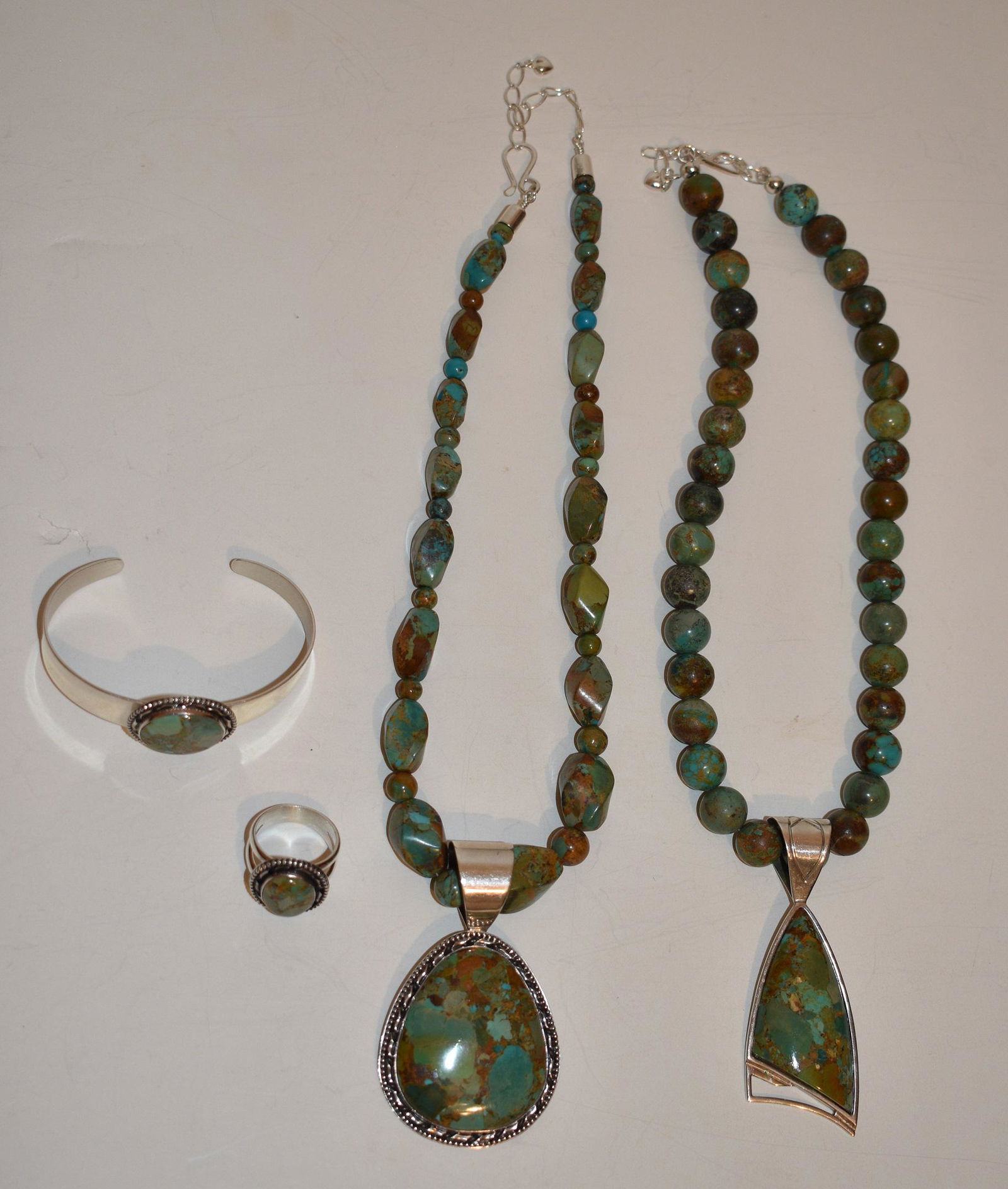 4 CONT. STERLING, TURQUOISE NECKLACES, BRACELET, RING (1 of 11)
