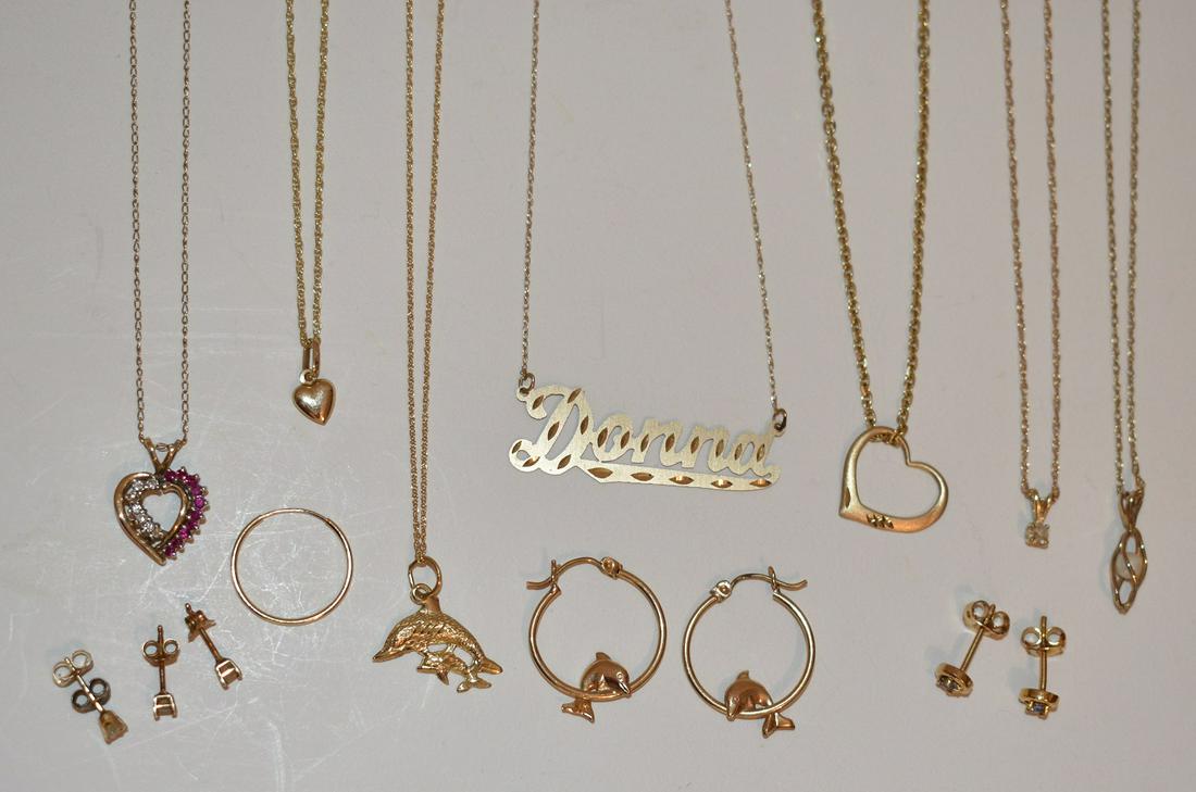 LOT  MODERN 14K YW GOLD NECKLACES/EARRINGS INCL. DIAM. (1 of 18)