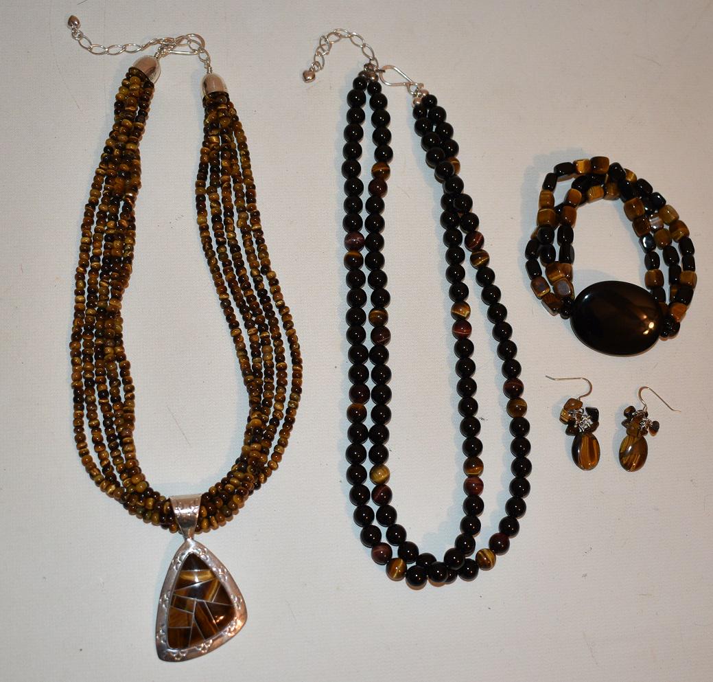 LOT (4) CONTEMPORARY STERLING, TIGERS EYE NECKLACES (1 of 9)