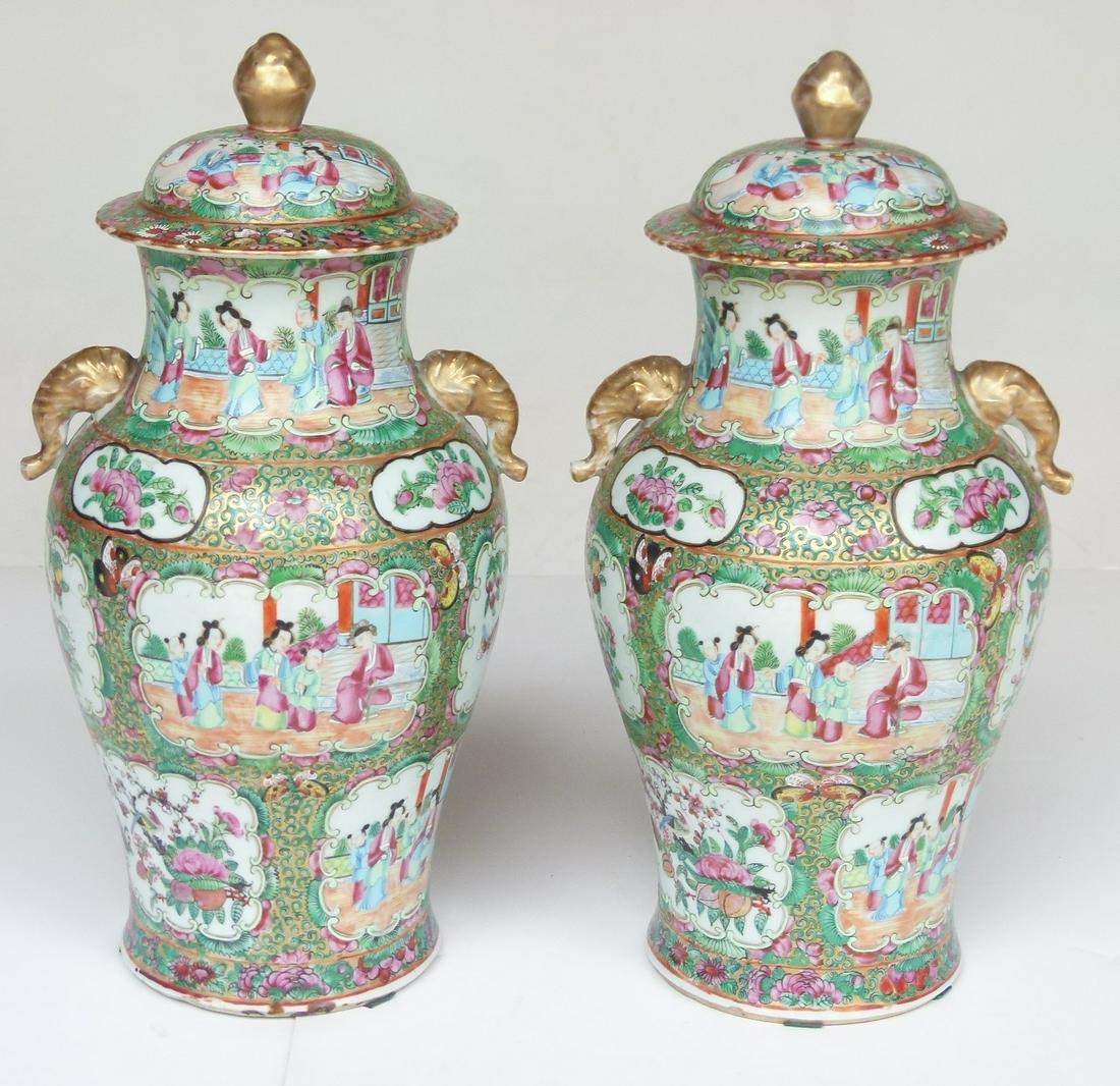 PAIR CHINESE ROSE MEDALLION COVERED URNS, 19TH C. (1 of 17)