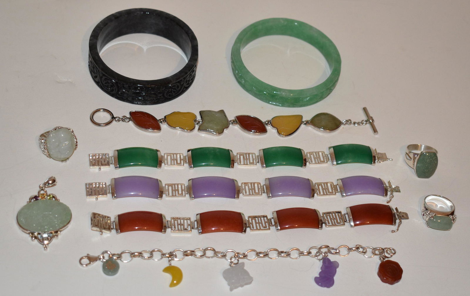 11 CONT. STERLING, JADE, JADEITE, SERPENTINE BRACELETS (1 of 18)