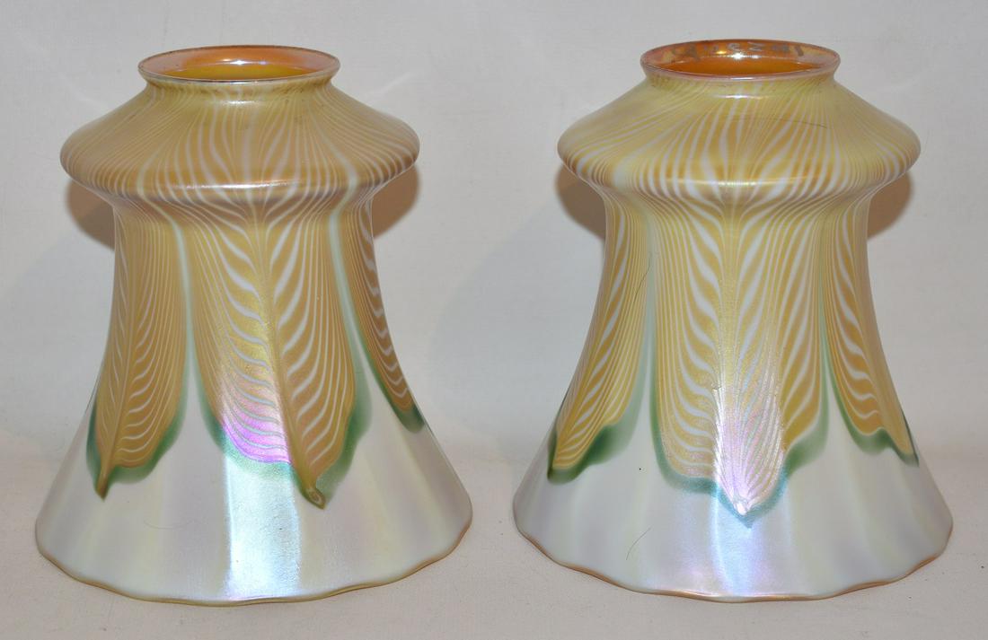 PR QUEZAL ART GLASS PULLED FEATHER LIGHT SHADES, 1920 (1 of 8)