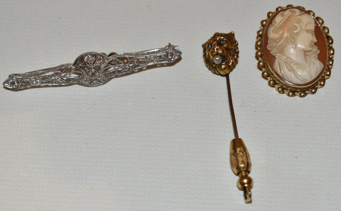 LOT (3) VINTAGE 14KT YELLOW/WHITE GOLD PINS, C. 1920/50 (1 of 10)