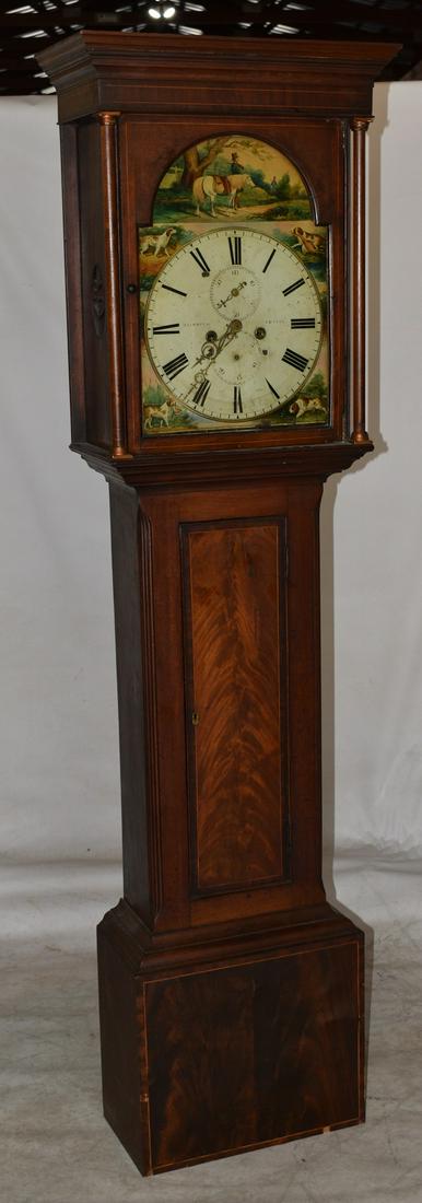 ENGLISH MAHOGANY TALL CASE CLOCK WITH H/P HUNT SCENE (1 of 16)