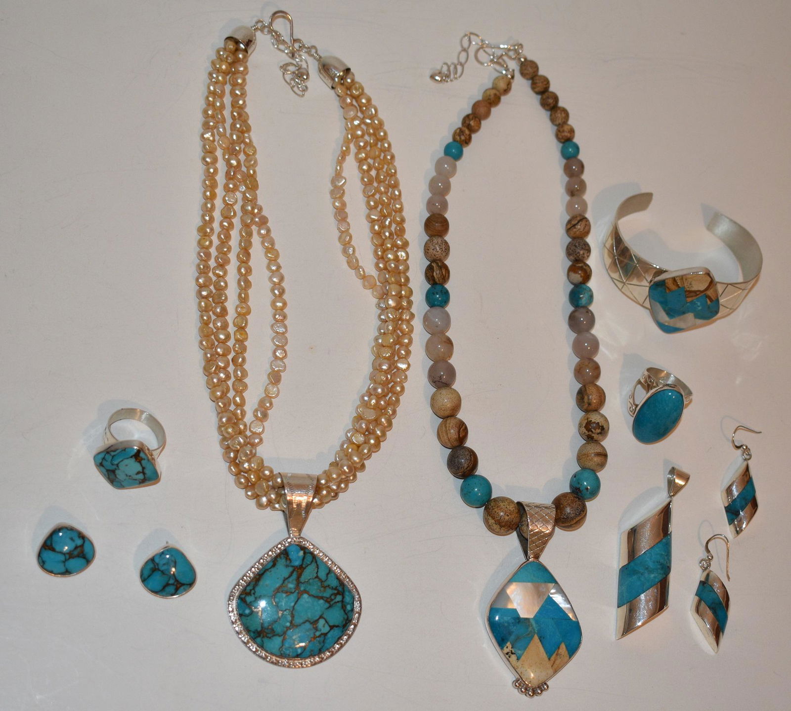 8 CONT. STERLING, TURQUOISE, FRESHWATER PEARL NECKLACES (1 of 15)