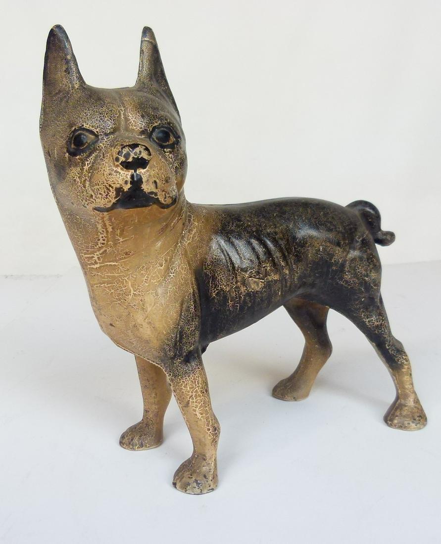 DECO CAST IRON TERRIER DOOR STOP, C. 1920: DECO CAST IRON TERRIER DOOR STOP, C. 1920, H. 10" L. 9"