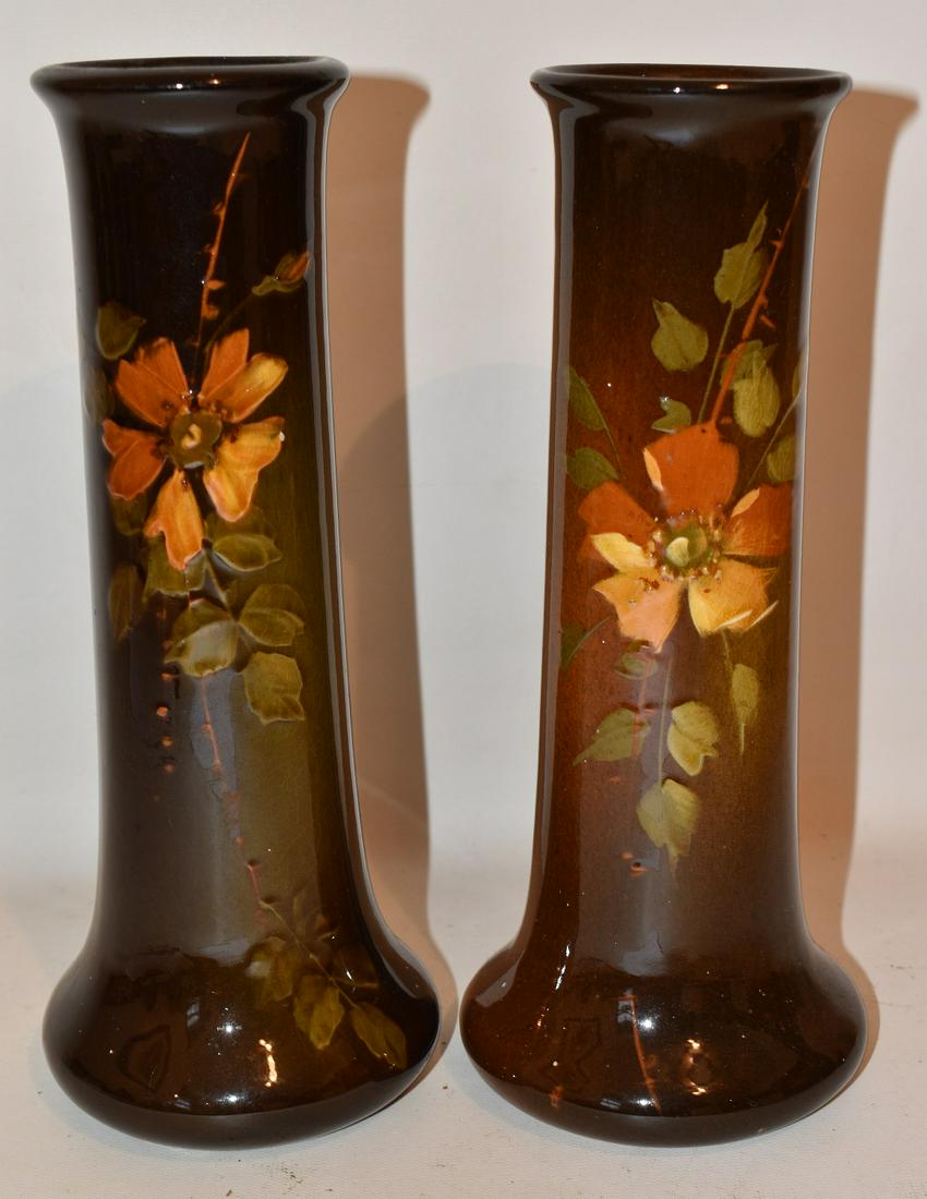 PAIR ROOKWOOD STANDARD GLAZE LAMP BASES W/ DAISY DECO (1 of 8)