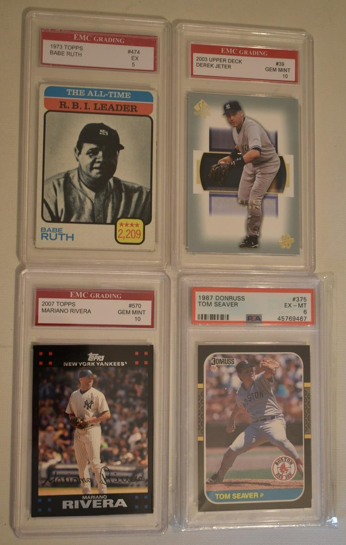 4 GRADED BASEBALL CARDS, B. RUTH, JETER, SEAVER, RIVERA (1 of 17)