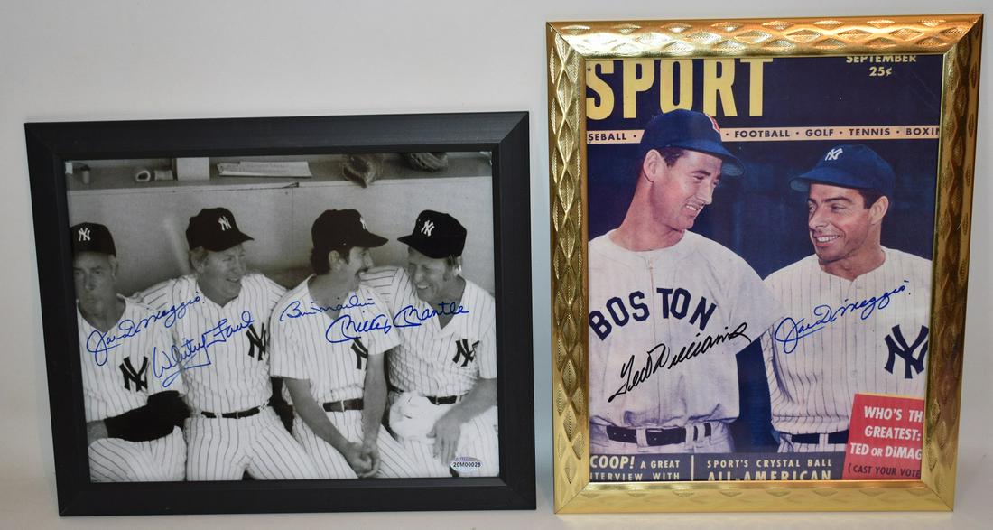 (2) AUTOGRAPHED BASEBALL PHOTOS MANTLE, DIMAGGIO, ETC.: LOT (2) AUTOGRAPHED BASEBALL PHOTOS MICKEY MANTLE, JOE DIMAGGIO, WHITEY FORD, TED WILLIAMS, BILLY MARTIN W/ COA, 8" X 10"