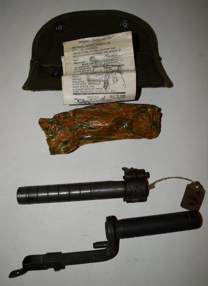 3 ASST. BARREL LAUNCHERS/GRENADE SIGHT FOR 03-A3, ETC.: LOT (3) ASSORTED BARREL LAUNCHERS/GRENADE SIGHT FOR 03-A3, M1 CARBINE (NOS)