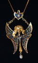 ART NOUVEAU PLIQUE A JOUR 14KT YG/DIAM./PEARL