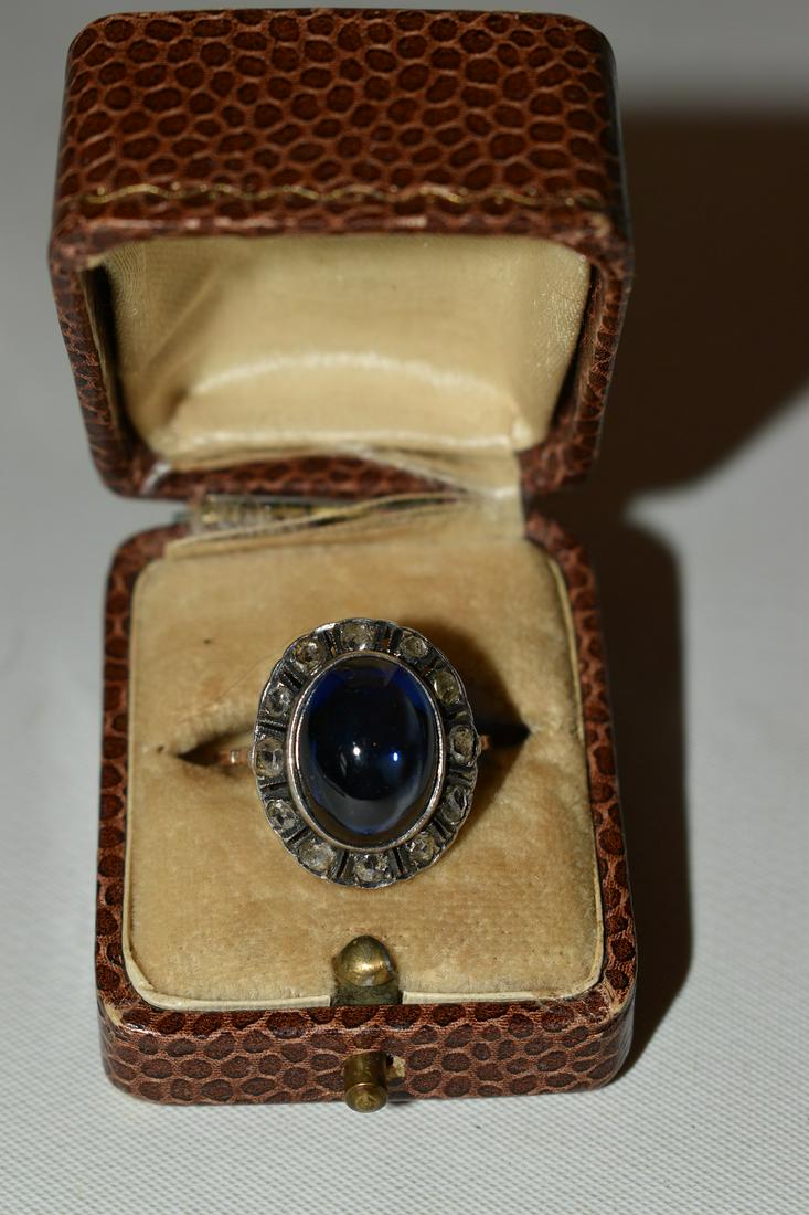 ART DECO 14K/SILVER SAPPHIRE/DIAMOND RING W/6 CARAT (1 of 12)
