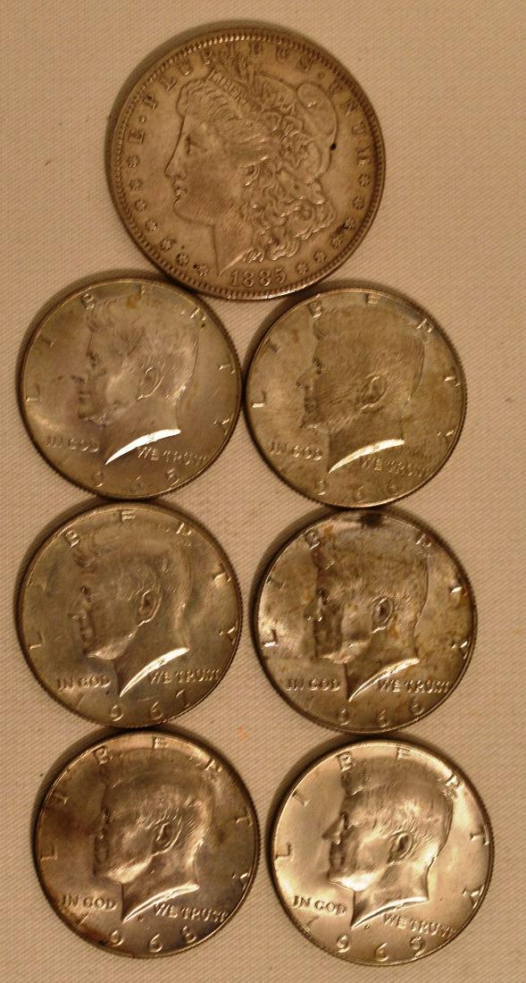 LOT (6) KENNEDY SILVER CLAD HALF DOLLARS W/ 1885 MORGAN (1 of 15)