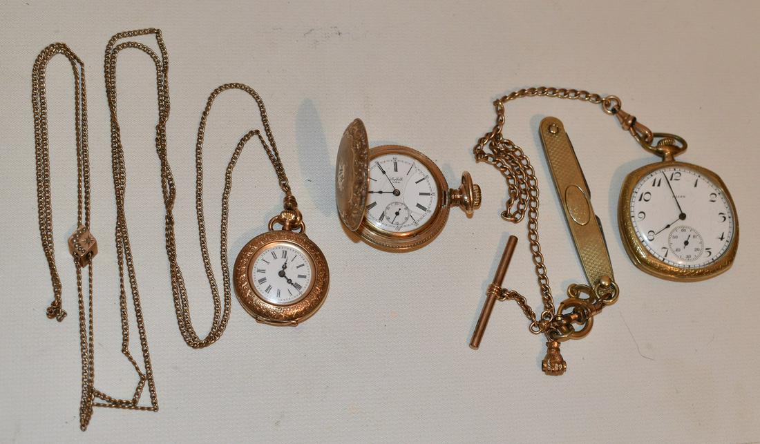 LOT (3) VINTAGE POCKET WATCHES INCL. 14KT (1 of 10)