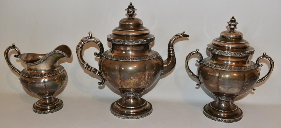 SET (3) JOSEPH THOMSON COIN SILVER TEA SERVICE, C. 1850 (1 of 20)