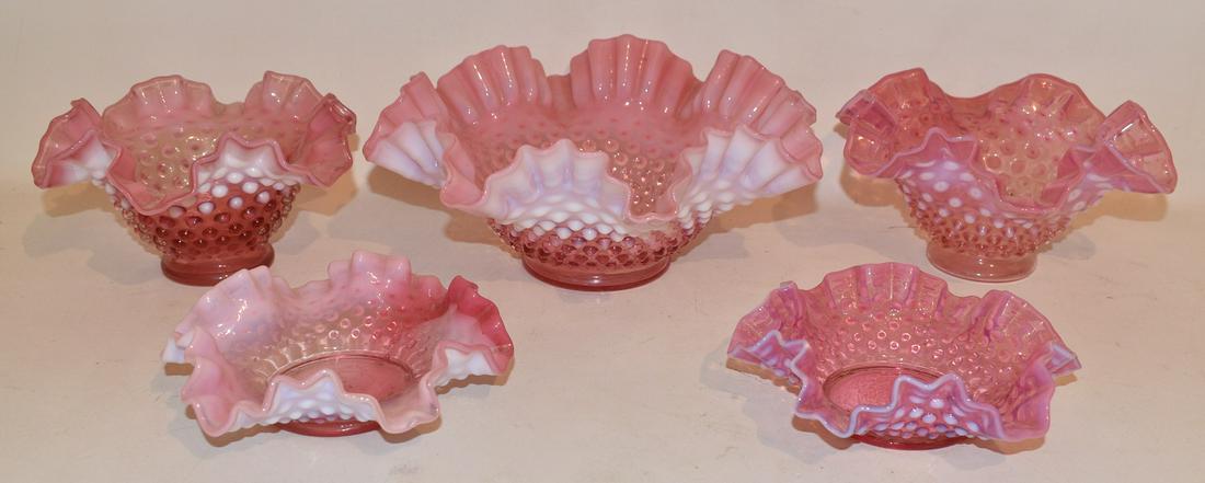 LOT (5) VICTORIAN STYLE CRANBERRY GLASS BOWLS (1 of 17)
