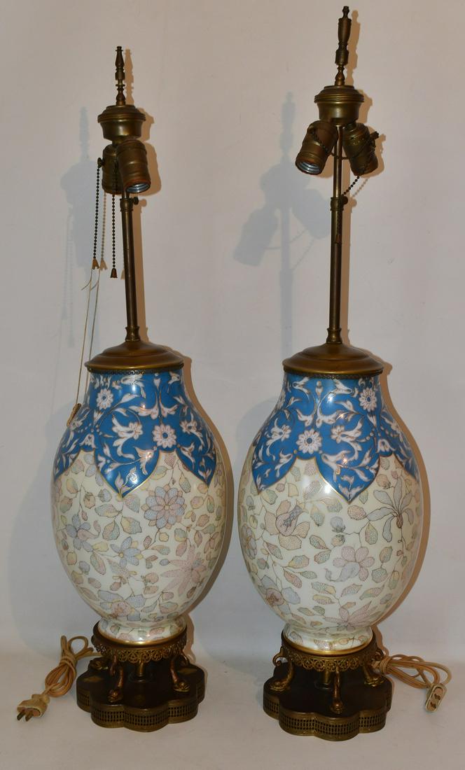 PAIR GILT DECORATED PORCELAIN TABLE LAMPS (1 of 13)
