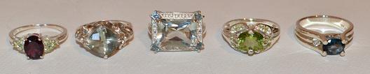 5 CONT. STERLING RINGS INCL. TOPAZ, PERIDOT, QUARTZ (1 of 11)