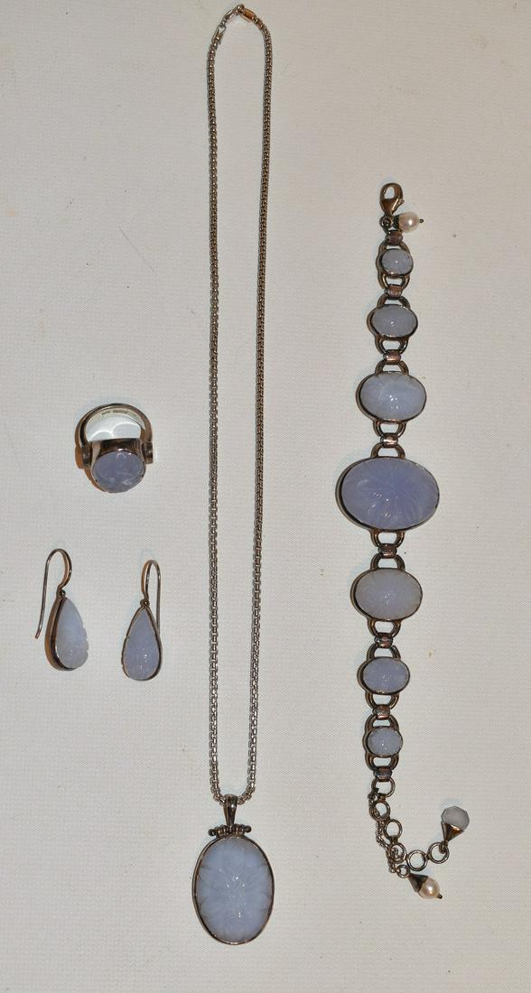 SET (4) MODERN STERLING/CARVED HARDSTONE NECKLACE SET (1 of 13)