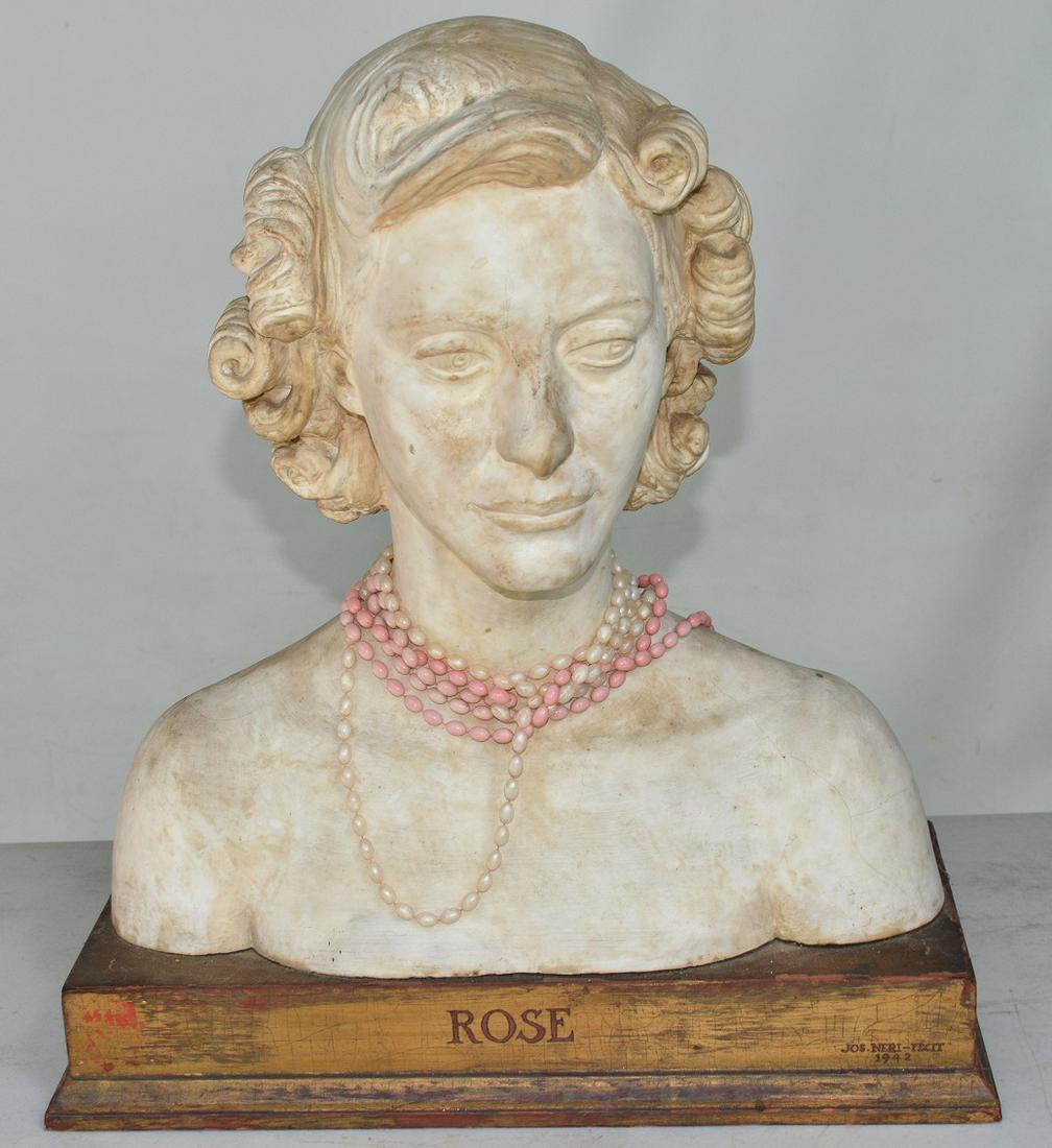 VINTAGE PLASTER SCULPTURE FEMALE BUST, L. LENICEK 1940 (1 of 9)