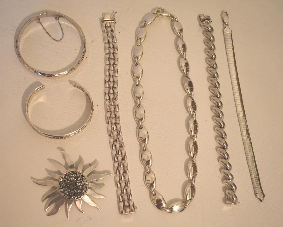 LOT CONTEMPORARY STERLING BRACELETS, NECKLACE, EARRINGS (1 of 15)