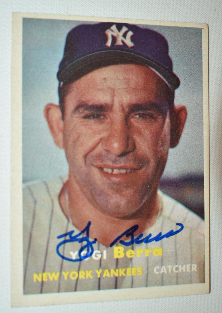 1957 AUTOGRAPHED YOGI BERRA TOPPS #2 BASEBALL CARD (1 of 6)