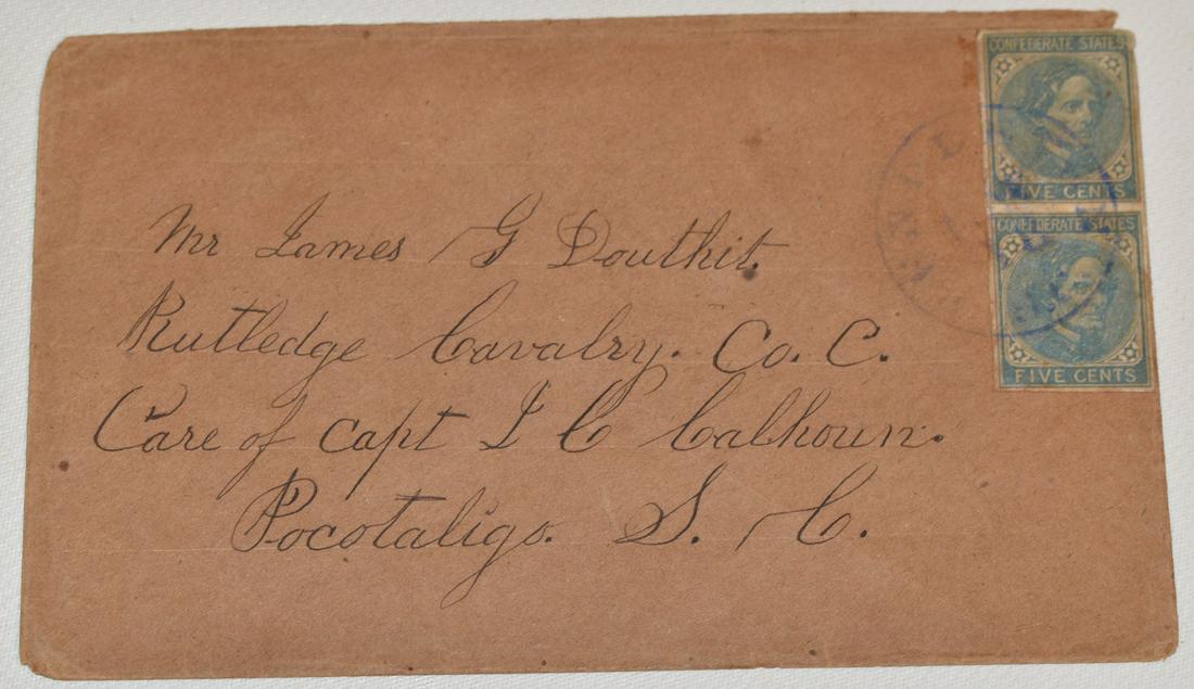 CIVIL WAR CONFEDERATE ENVELOPE W/ 2 VERTICAL J. DAVIS (1 of 4)
