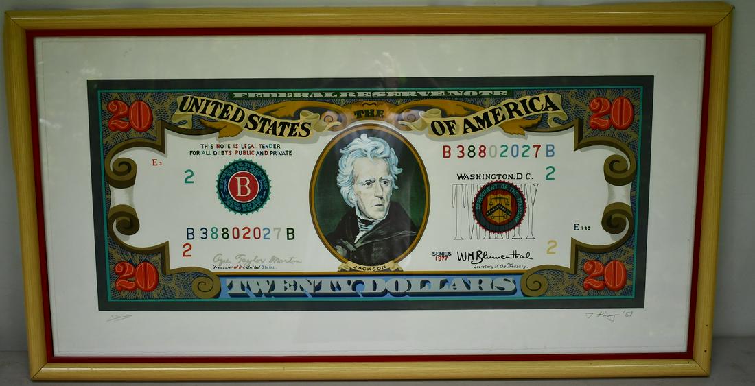 LITHO 20 DOLLAR BILL SIGNED T. KING, C. 1981, #52/1000 (1 of 8)