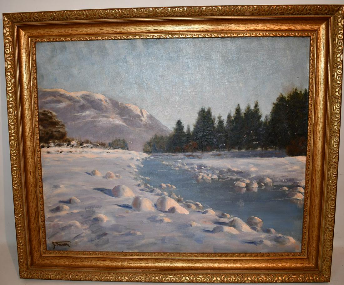 O/C SNOWY LANDSCAPE SIGNED J. FRANKIE (JOHN) (1 of 8)