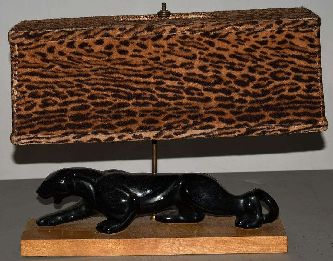 MID-CENTURY JAGUAR TV LAMP W/ FAUX LEOPARD PRINT SHADE (1 of 6)