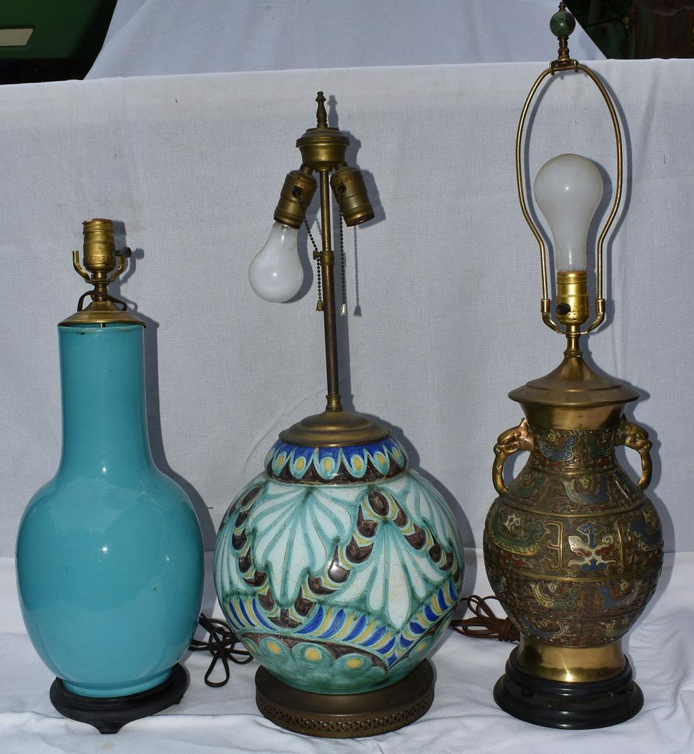 (4) DECORATOR LAMPS GOUDA STYLE, CHAMPLEVE & TURQUOISE (1 of 5)