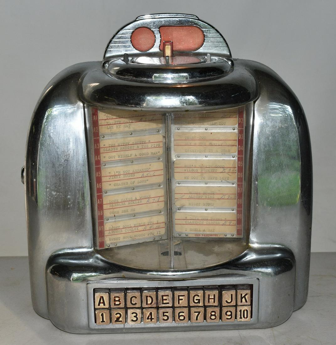 DECO COUNTER TOP DINER JUKEBOX W/ SONG TAGS COIN RETURN: DECO COUNTER TOP DINER JUKEBOX W/ SONG TAGS COIN RETURN, C. 1960