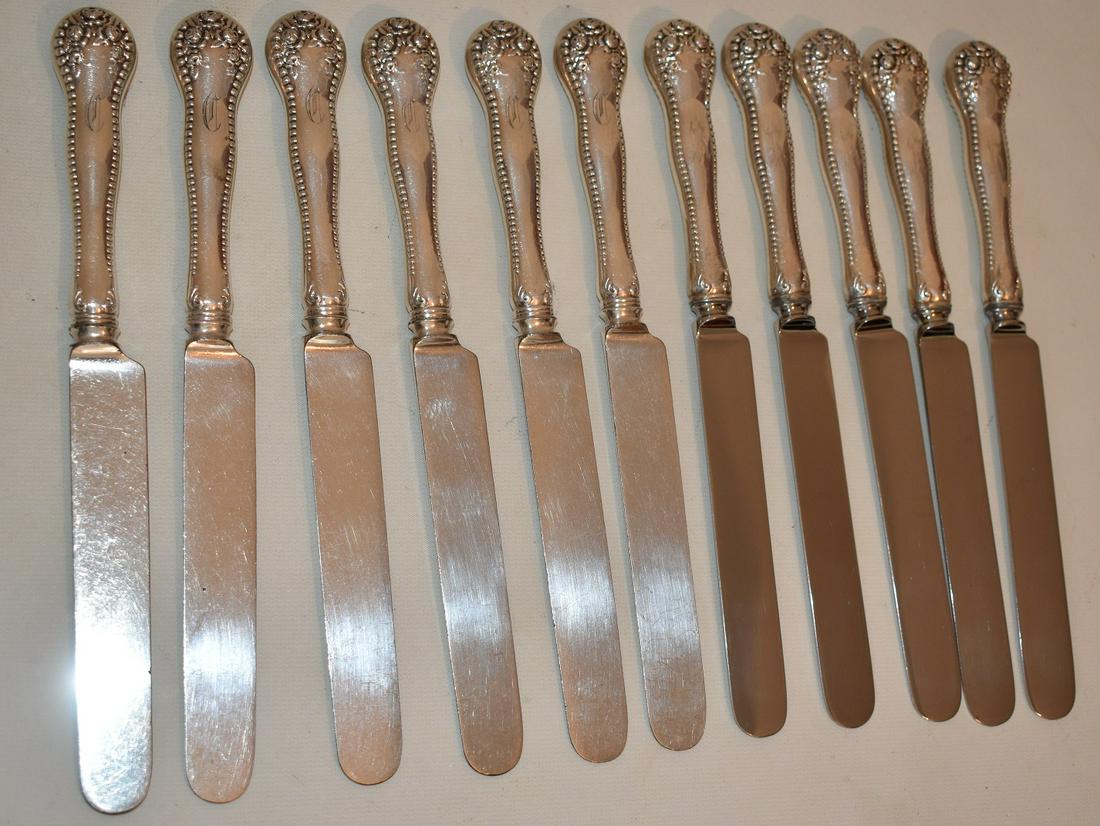 GORHAM STERLING KNIVES (STERLING HANDLE) LANCASTER ROSE (1 of 12)