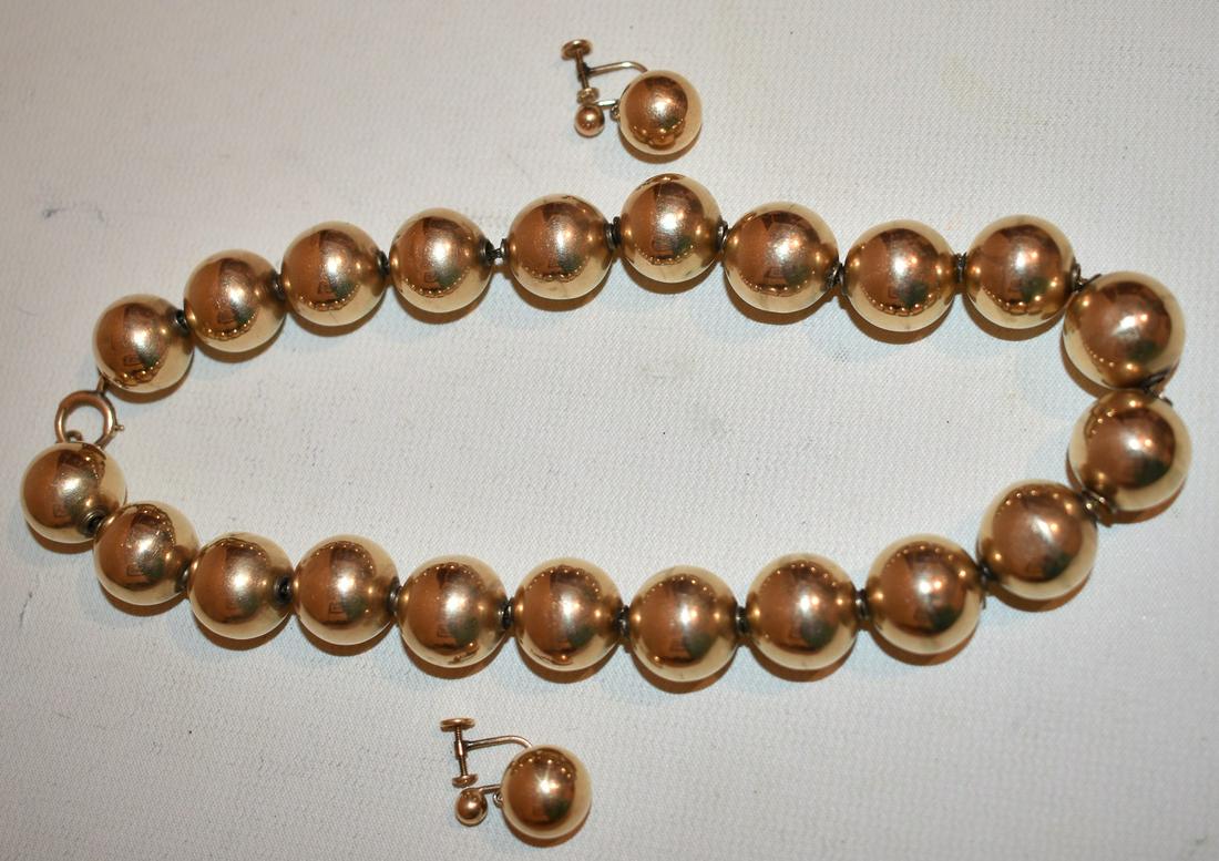 SET (2) DECO 14KT YELLOW GOLD BEADED NECKLACE/EARRINGS (1 of 12)