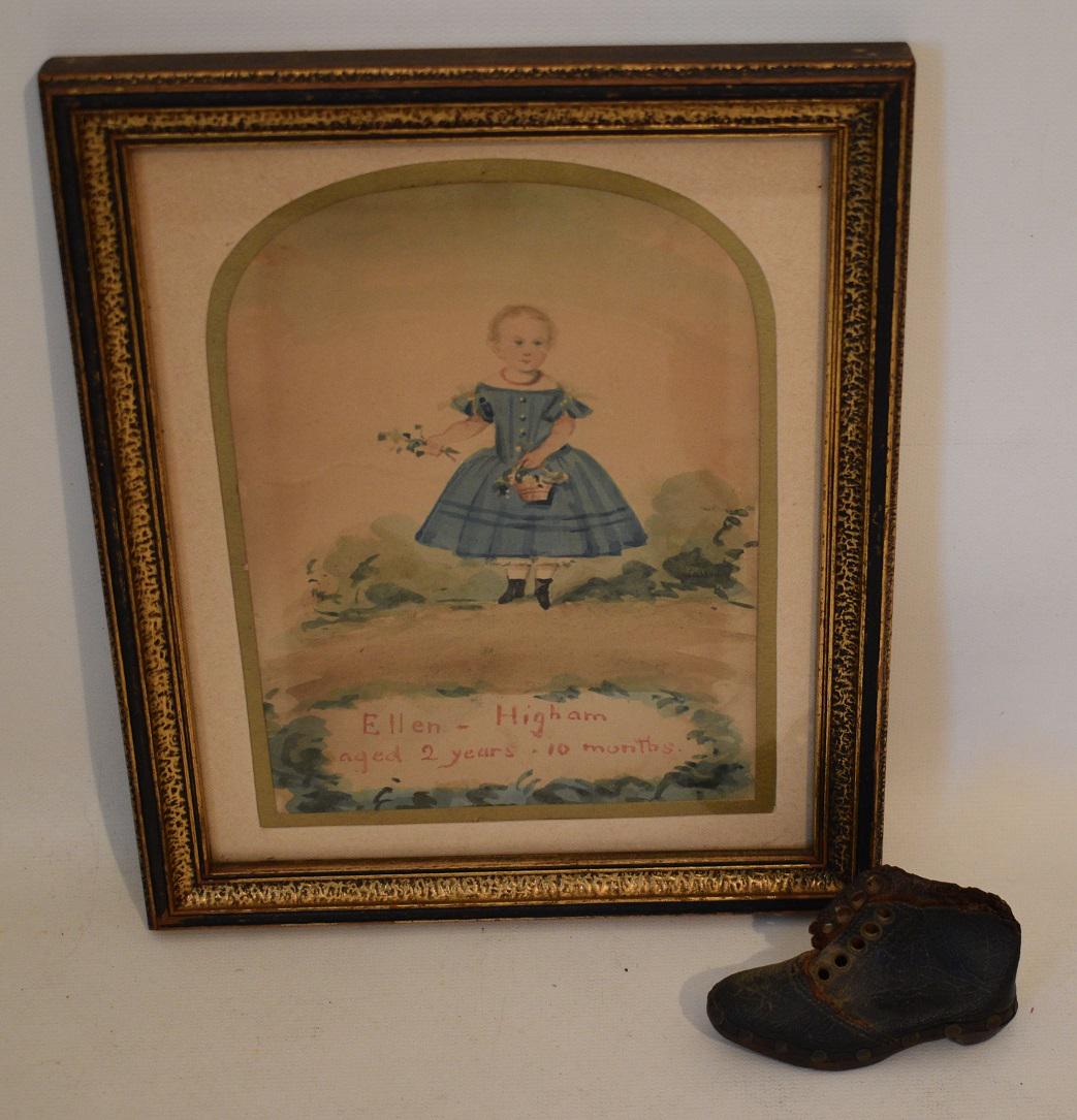 (2) FOLK ART W/C "LITTLE GIRL IN A BLUE DRESS" (1 of 8)