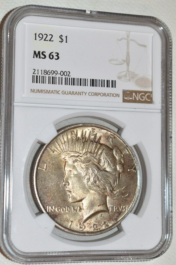 1922 PEACE SILVER DOLLAR GRADED MS-63 (1 of 4)