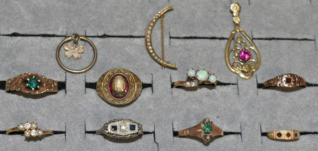 LOT ASSORTED VICTORIAN/DECO GOLD FINDINGS (RINGS/PINS) (1 of 14)