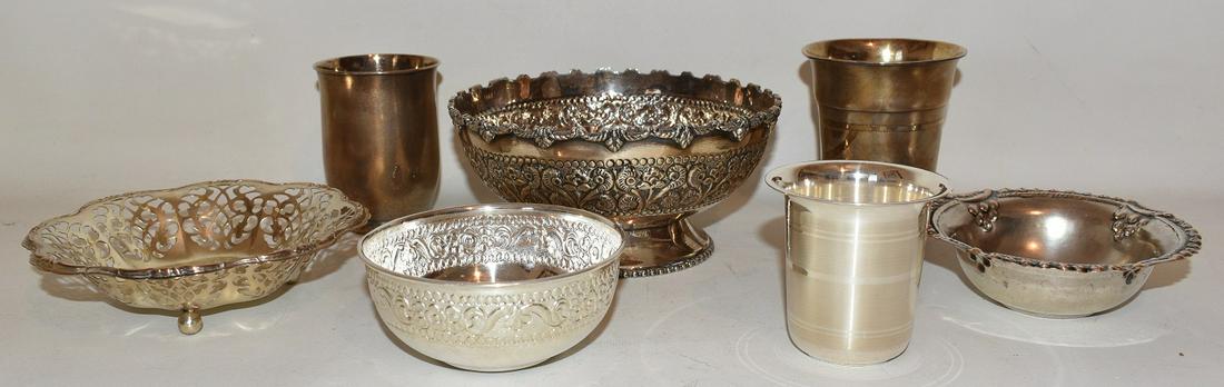 LOT (7) INDIAN SILVER REPOSSE BOWLS, CUPS, C. 1950/60 (1 of 20)