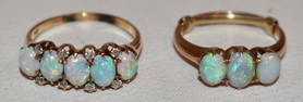 (2) ART DECO 14KT YELLOW GOLD FIRE OPAL/DIAMOND RINGS